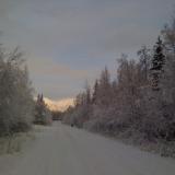 A snow covered road in Wasilla, Alaska
