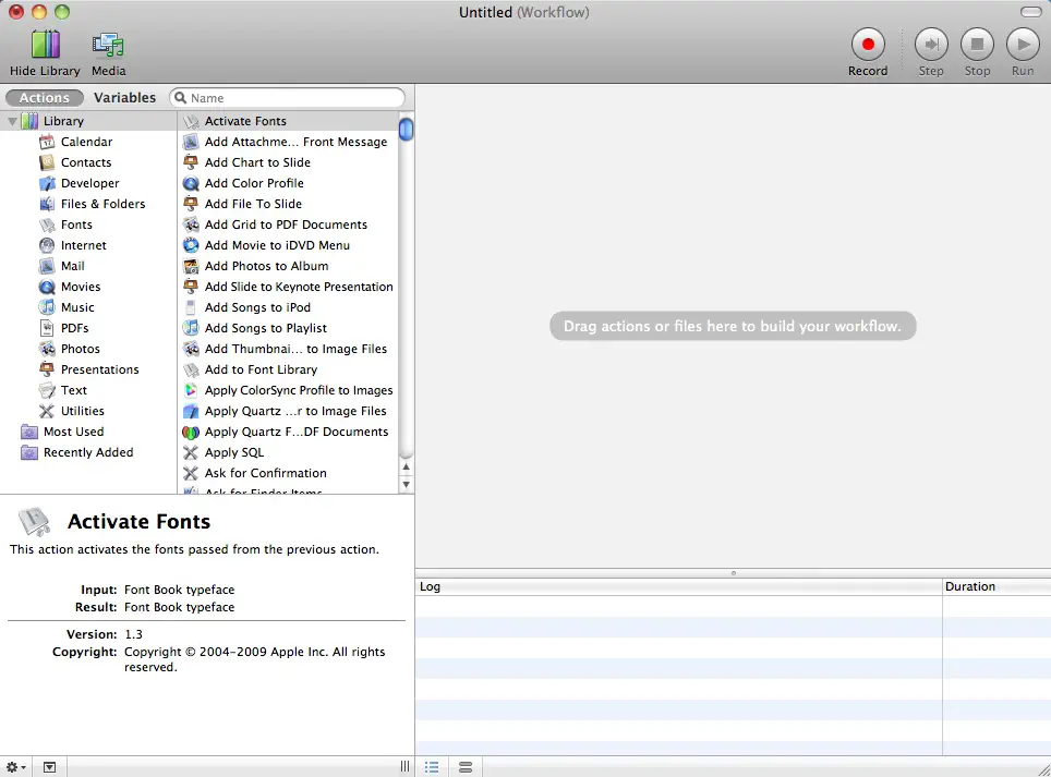 The Mac Automator application at startup