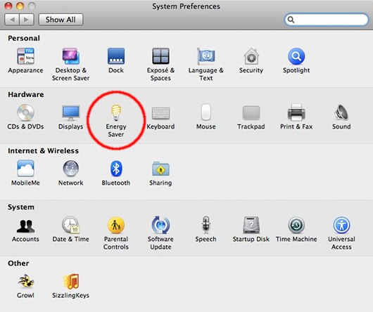 Mac System Preferences, Energy Saver