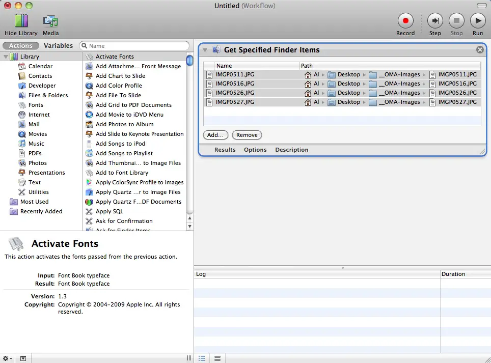 Mac Automator after original image files have been added