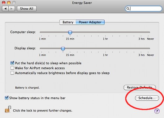 Mac Energy Saver, Schedule