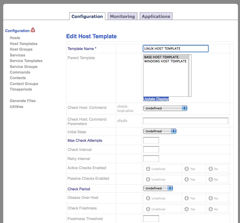 Nagios web interface - Edit a Nagios Host Template