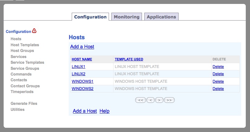 Nagios web interface - Nagios Host inheritance interface