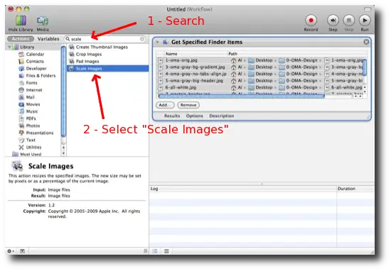 Mac Automator - Scale Images workflow