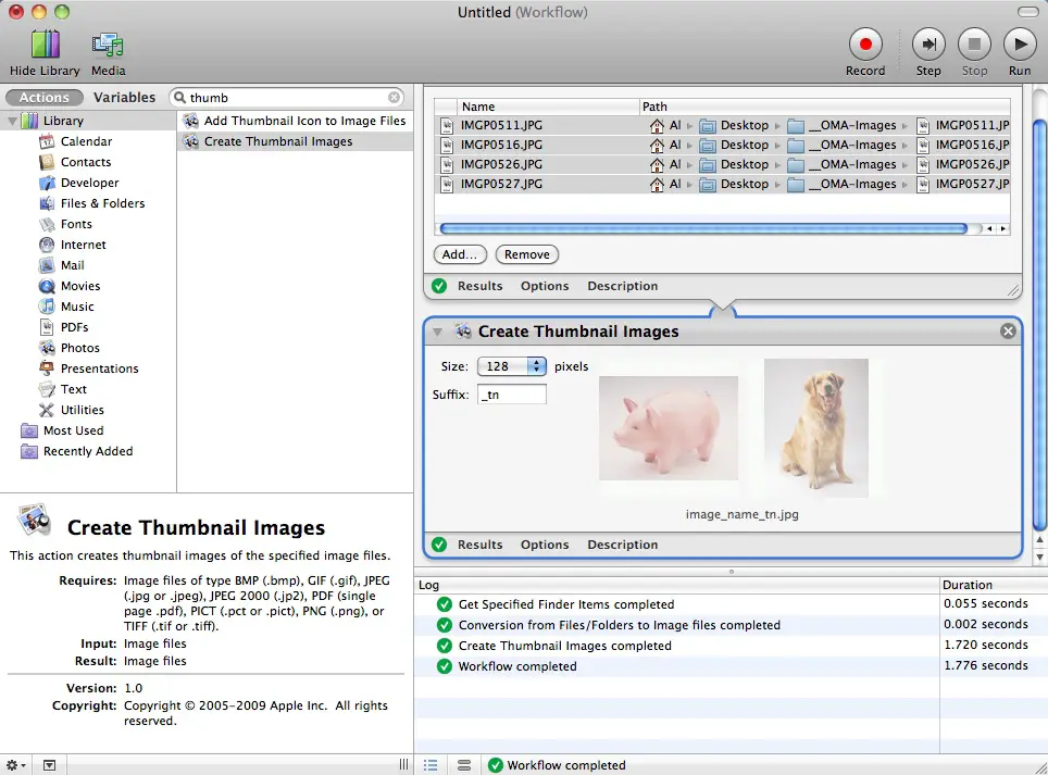 Mac Automator - after thumbnails have been created