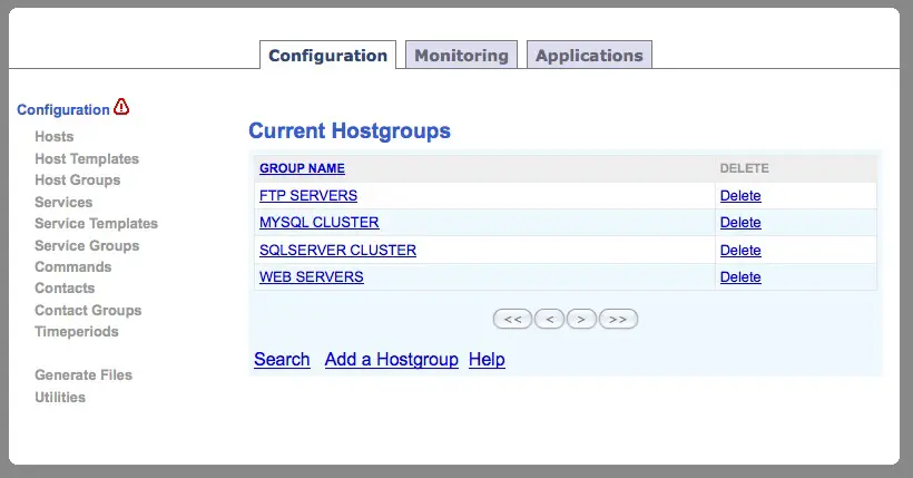 Nagios web interface - Nagios Hostgroups user interface