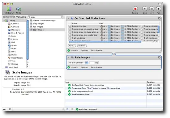 Mac Automator - batch images resizing - done