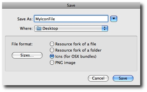 FastIcns file save dialog, letting you save your ICNS file