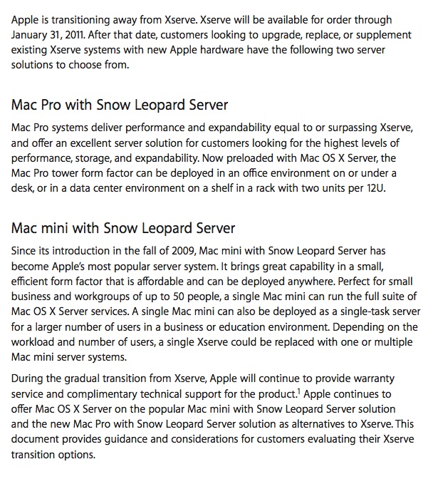 Apple Xserve is dead - Apple Xserve transition PDF