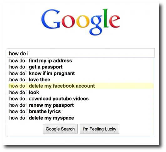 The Google "How do I" search - Delete Facebook Account shows up #5