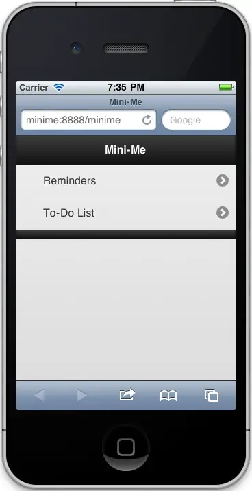 iPhone HTML web app with the Mobile Safari URL and button bar