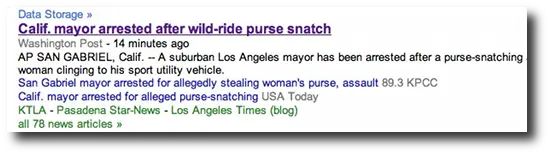 A Google News funny - A purse-snatching under the Data Storage category.