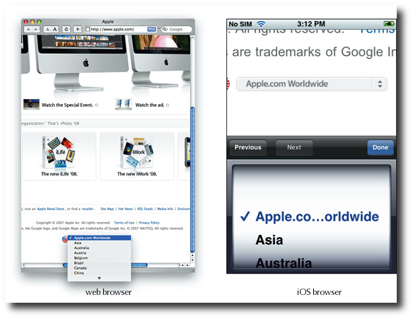 iPhone HTML web apps and the HTML SELECT tag