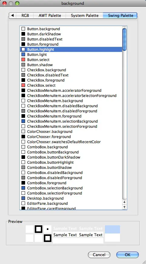 JFormDesigner Swing Palette - Java UIManager color keys (1)