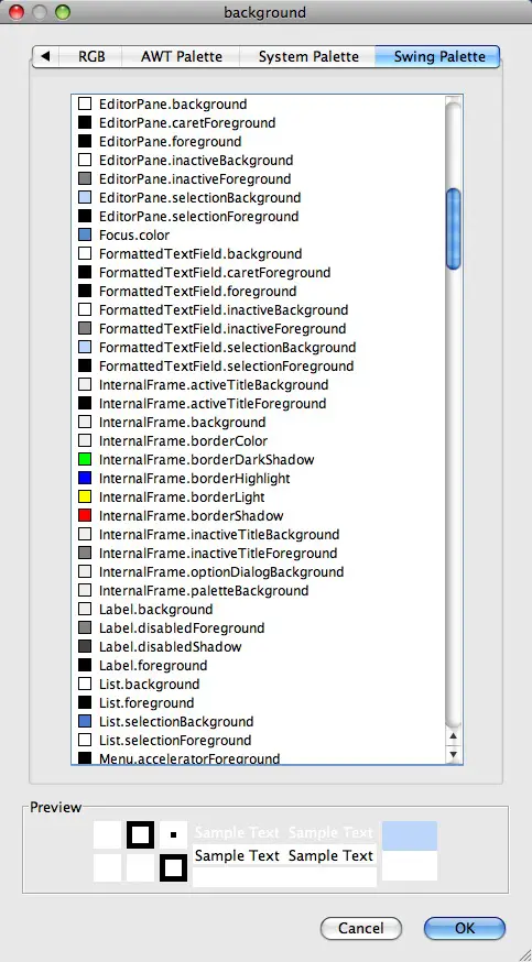 JFormDesigner Swing Palette - Java UIManager color keys (2)