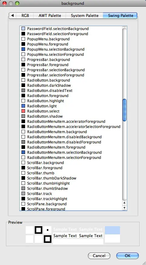 JFormDesigner Swing Palette - Java UIManager color keys (4)