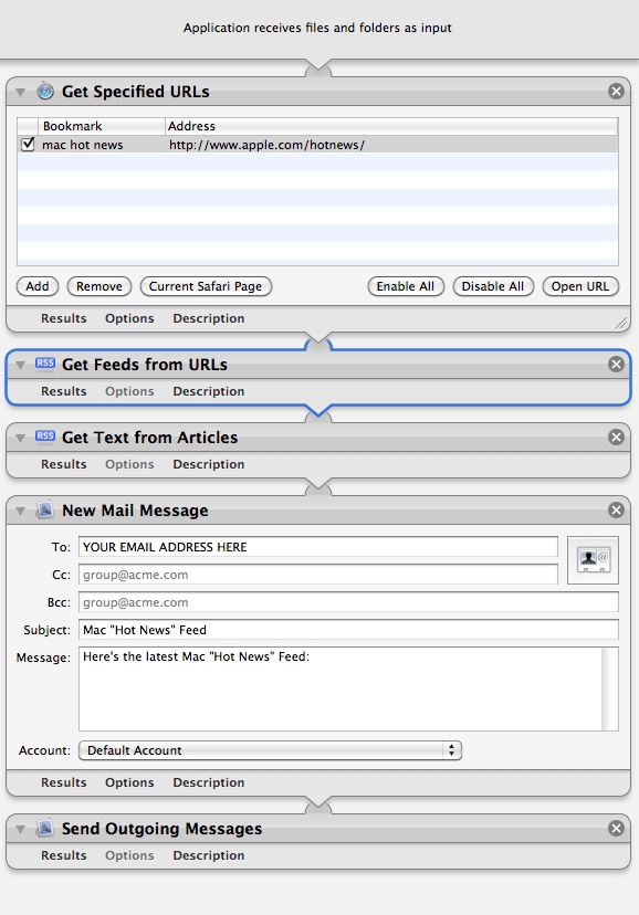 My Mac RSS News Feed Email application (app)