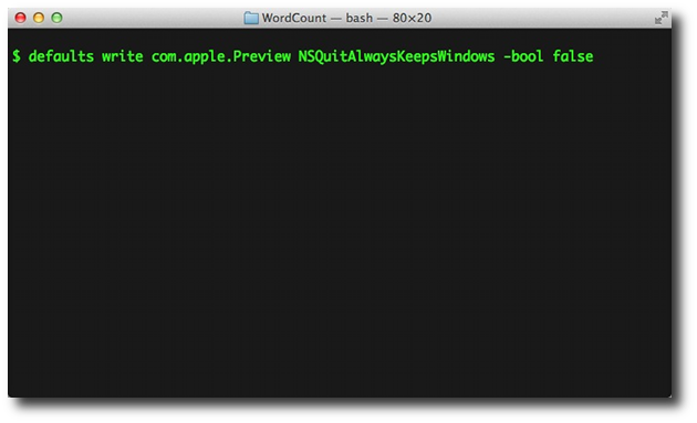 Mac OS X Lion Preview reopens all files - Mac defaults write command