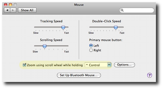 Mac OS X screen zoom mouse settings