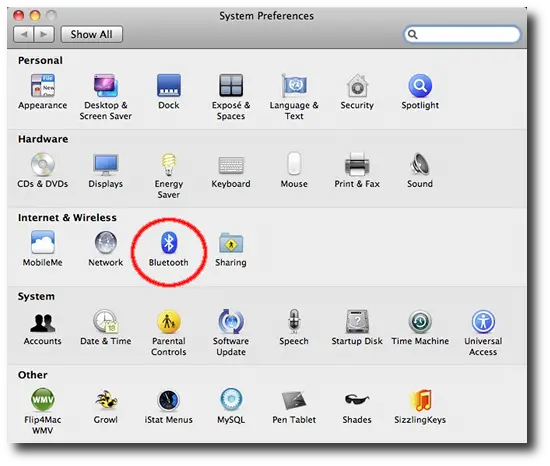 Mac System Preferences - Bluetooth icon