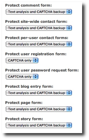 Mollom settings within Drupal