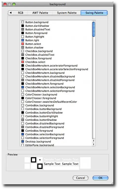 Java UIManager color keys - color key values, from JFormDesigner