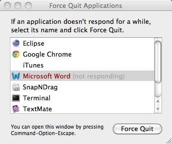Microsoft Word on the Mac (not responding)