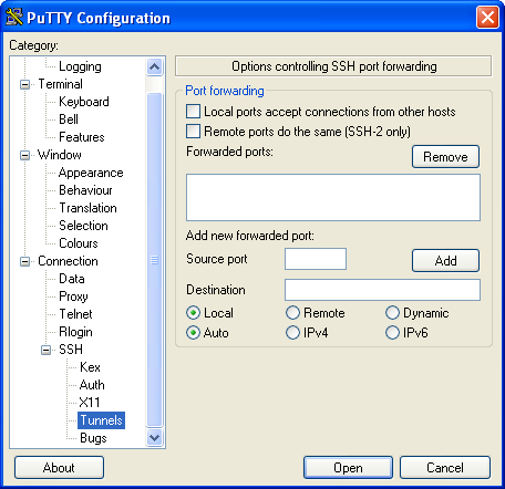 Putty Tunnel menu item selected