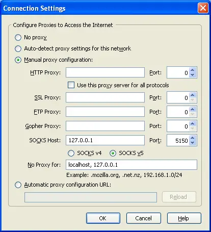 Firefox SOCKS proxy network configuration