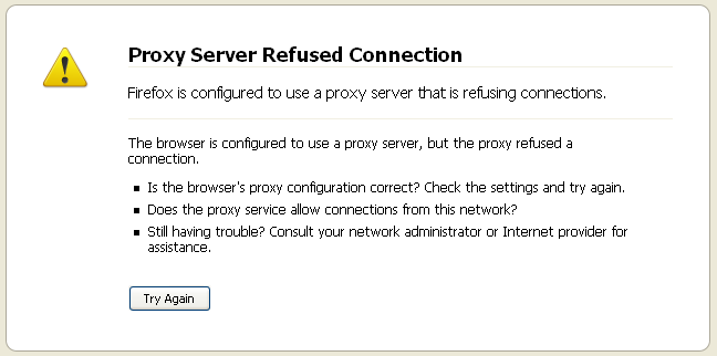 Firefox proxy server refused connection message
